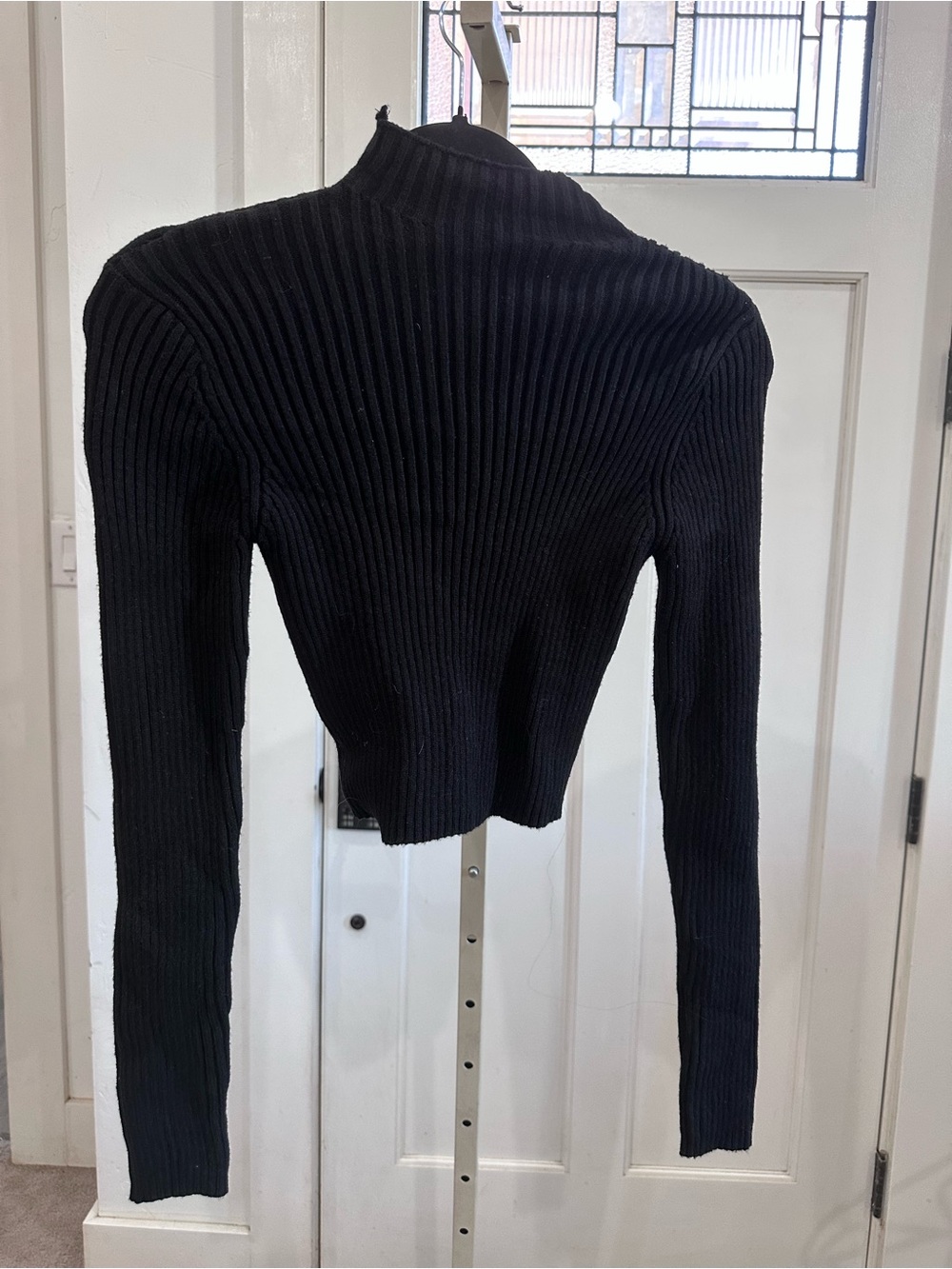 Zara Black Ribbed Mock Neck Cropped Sweater